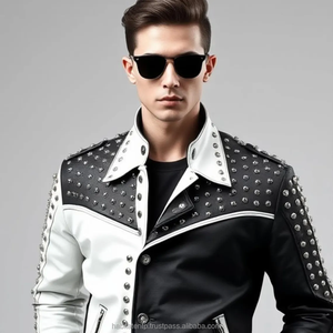 Blouson Moto Homme Bleu Noir en Cuir PU Écologique Coupe-Vent Respirant avec Col Rabattable et Broderie Zippée - Product Image 2