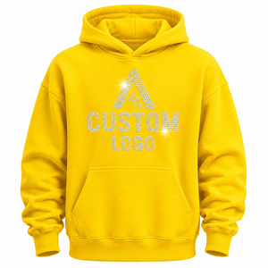 Sudadera con Capucha Extra Grande Personalizada con Pedrería, 100% Algodón, Sudadera Casual con Forro Polar Amarillo, Diseño de Logotipo Frontal, Ropa de Invierno de Secado Rápido - Product Image 1