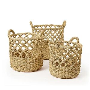 ตะกร้าผักตบชวาทรงกลมลายตารางทรงเพชรออกแบบได้ตามต้องการ - Product Image 2