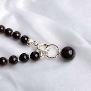 Natural Black Cherry Baltic Amber <b>Silver</b> Charm <b>Bracelet</b> Red Gemstone Dainty Minimalist Jewelry For Women - Product Image 3