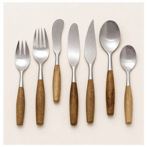 Ensemble de couverts en acier inoxydable avec manche en bois de teck naturel, ensemble de couverts modernes pour mariage, hôtel et restaurant - Product Image 5