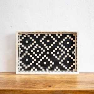 Bandeja Rectangular para Servir Hecha a Mano con Incrustaciones de Hueso |   Bandeja Decorativa - Product Image 1