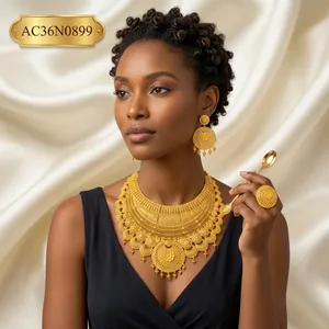24K Gold Plated Bridal Jewelry Set Filigree Necklace and <b>Earrings</b> Dubai Style Wedding Jewelry for Women Fashion - Product Image 3