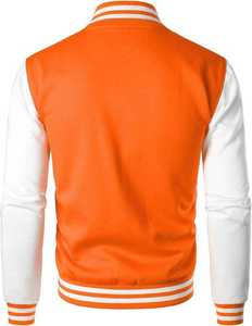 <b>Mens</b> Orange <b>White</b> Canvas Hooded Quilted Windproof Geometric Patchwork Streetwear Varsity <b>Jacket</b> Stylish Baseball Outerwear - Product Image 2