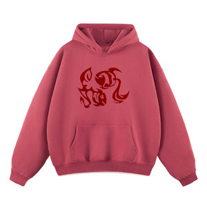 Sudadera con Capucha Unisex Color Granate, Felpa de Algodón, Corte Regular, Bolsillo Delantero, Diseño de Dragón Estampado, Ropa Casual de Otoño, Suave, 350g - Product Image 1