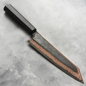 Cuchillo para cortar y rebanar con diseño de cobre damasco y elegante mango negro, herramienta de cocina profesional para carne y verduras - Product Image 6