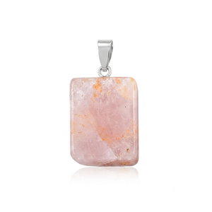 Colgante Rectangular de Cuarzo Rosa, Piedra Pulida para la Fabricación de Joyería y Collares - Product Image 5