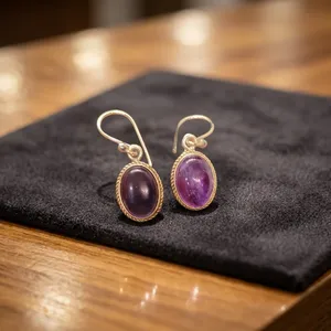 Pendientes de latón con amatista natural, pendientes colgantes hechos a mano con piedras preciosas, joyería al por mayor - Product Image 3