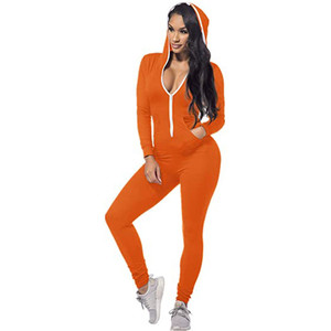 Mono rosa con capucha para mujer, sin mangas, largo completo, con cremallera frontal, ajuste regular, ropa casual de yoga, cintura alta, transpirable, de punto. - Product Image 2