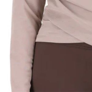 Haut en maille taupe à manches longues pour femme, avec manches transparentes, coupe ajustée, col croisé, style décontracté et basique - Product Image 3