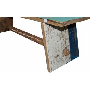 Banc en bois de bateau récupéré Alet Knockdown, couleur naturelle, fait main, design minimaliste et durable, pour extérieur et intérieur - Product Image 5