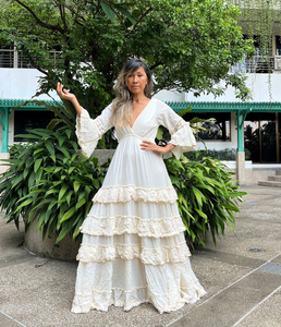 Vintage White Eco-Friendly Knitted Maxi Dress Women <b>Boho</b> V-neck Shoulder Spaghetti Strap Embroidery Hollow Natural Waist Organic - Product Image 4