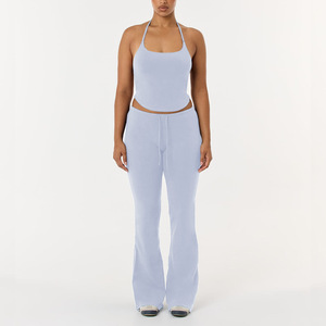Conjunto Deportivo de Yoga para Mujer, Pantalones Acampanados y Top de Tirantes, Tejido Elástico en Cuatro Direcciones, Nailon y Spandex, Transpirable y de Secado Rápido - Product Image 6