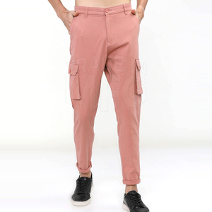 Pantalon cargo en toile pour homme, léger, respirant, couleur unie, taille élastique, fermeture boutonnée, design décontracté à devant plat, vente en gros - Product Image 1