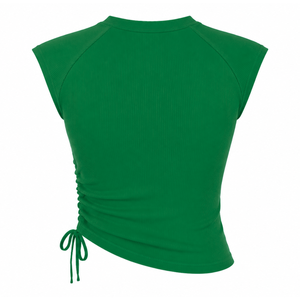 Iota Phi Lambda Sorority Women's Bling Rhinestone Ribbed Tank <b>Top</b> Ruched Side Crew Neck <b>Raglan</b> Cap Sleeve Casual Crop <b>Top</b> - Product Image 4