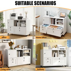 Archivador Metálico Blanco de 2 Cajones con Cerradura, Almacenamiento Lateral con Ruedas para Oficina en Casa, Kit Antivuelco Incluido - Product Image 4