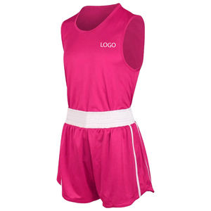 Combinaison de boxe unisexe personnalisable à col rond en polyester, couleur rose, séchage rapide, durable, légère, ensemble uniforme de boxe MMA pour hommes - Product Image 3