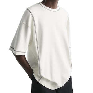 100% algodón para hombre, camiseta de gran tamaño con hombros caídos, camiseta en blanco con cuello simulado extendido, camiseta de talla grande de alta calidad para hombre - Product Image 2