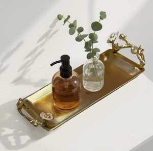 Serving Favorite Gold Plated Rectangle <b>Decorative</b> <b>Tray</b> with Floral Handles Contemporary Design Single Piece Package - Product Image 4