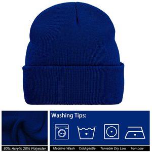 Bonnet bleu roi en mohair brodé à la main, unisexe, bonnet d'hiver tricoté, couleur unie, design à revers, taille adulte 54-56CM - Product Image 1