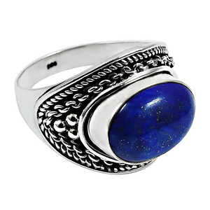 925 Sterling <b>Silver</b> Classic Wedding <b>Ring</b> With Oval Cut Lapis Lazuli Cabochon <b>Statement</b> <b>Ring</b> Wholesale Factory Price Boho Jewelry - Product Image 1