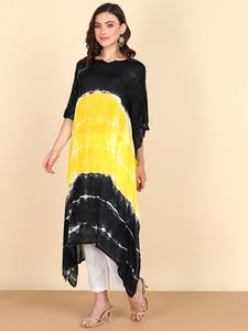 High Quality Designer Rayon <b>Kaftan</b> Tie Dyed <b>Summer</b> Daily Wear Regular Fit Washable Three Quarter Sleeve Best Price - Product Image 2