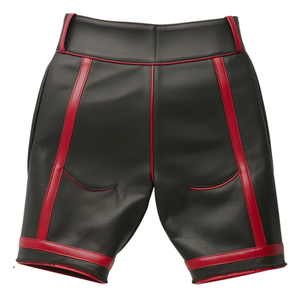 Men's Black PU Coated Bermuda Shorts High Waist Button Fly Side Stripe Moto Biker Style - Product Image 2