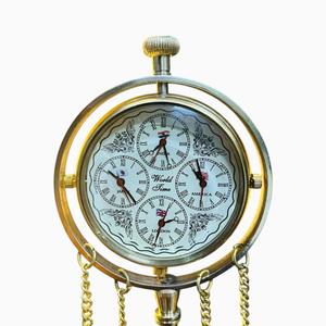 Brass World Time <b>Clock</b> With <b>Gold</b> Plated Base And Chain Luxury Compass Home Decoration Tabletop Display Metal Crafts Room Decor - Product Image 5
