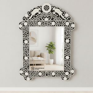 Black in White Bone Inlay Art Deco Eco-Friendly Wedding Wall <b>Mirror</b> Elegant Handcrafted Designer <b>Mirror</b> - Product Image 5