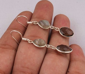 Natural Smoky Quartz and Labradorite <b>Earrings</b> 925 Sterling <b>Silver</b> Jewelry Mixed Gemstone <b>Dangle</b> <b>Earrings</b> Vintage Style <b>Earring</b> - Product Image 3