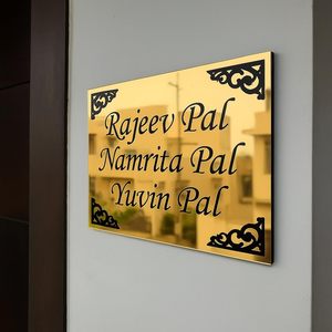 Plaque de porte personnalisée en laiton doré, panneau nominatif familial gravé noir, décoratif, à fixer au mur - Product Image 2