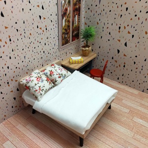 1:12ขนาดเล็กทันสมัยเตียงคู่สำหรับทุกเพศเฟอร์นิเจอร์ของเล่นสำหรับตกแต่งบ้านตุ๊กตา - Product Image 5