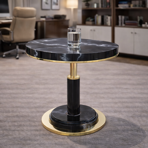 Elegante y Duradera Mesa Auxiliar con Superficie de Metal Negro y Base de Pedestal de Metal Dorado, Mesa de Acento Moderna para Sala de Estar, Decoración de Hotel, Metal Drake - Product Image 4