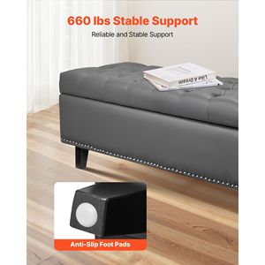 "Modern MDF Button Tufted <b>Stool</b> <b>with</b> <b>Storage</b> PU Leather Top & Solid Wood Legs Entryway Shoe Bench" - Product Image 3