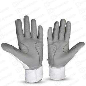 Gants de frappeurs professionnels unisexes personnalisables avec logo, en bois, blancs et gris, légers, pour droitiers et gauchers, avec fermeture auto-agrippante au poignet - Product Image 4