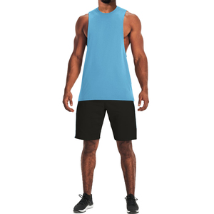 Camiseta sin mangas para hombre, color azul claro, cuello redondo, color sólido, informal, transpirable, de punto, para entrenamiento. - Product Image 1