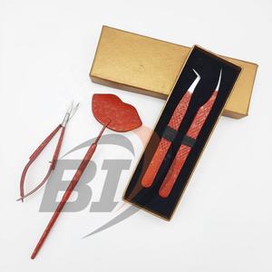 Pinzas de extensión de pestañas probadas a mano de acero inoxidable japonés sostenible con revestimiento de Color rojo/Espejo de Pestañas/tijera/pinzas Pou - Product Image 3