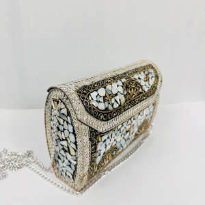 Modern Antique Aluminium Gold-Plated <b>Boho</b> Clutch Vintage Wedding Polished Sculpture Sling Crossbody Purse Festivals Bridal - Product Image 5