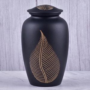 Urna Funeraria de Latón con Patrón de Hojas Doradas y Púrpuras, Acabado Mate, para Cenizas Humanas, Urna Conmemorativa y Funeraria - Product Image 6