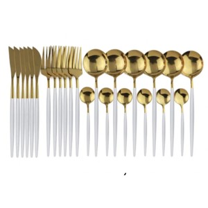 Juego de Cubiertos Modernos con Acabado Verde Mate y Detalles en Dorado, Juego de Cuchillos, Tenedores y Cucharas de Acero Inoxidable de Primera Calidad, Elegante Vajilla para Bodas - Product Image 5