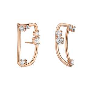 Lab Grown Diamond Carabiner <b>Earrings</b> Geometric Curved Huggie <b>Hoops</b> <b>Earring</b> Custom 10K 14K 18K <b>Solid</b> Gold Round Cut Wholesale - Product Image 5