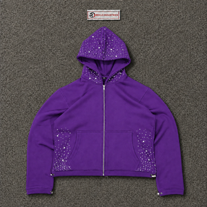 เสื้อฮู้ดซิปสีม่วงประดับเพชรเทียมทรงโอเวอร์ไซส์ สไตล์สตรีทแวร์  แบบมีฮู้ด  ซิปยาวเต็มตัว  ตกแต่งด้วยกลิตเตอร์  ลำลอง  แฟชั่นสำหรับทุกเพศ - Product Image 5