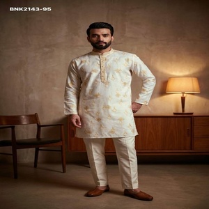 Ensemble Kurta-Churidar pour homme en coton de haute qualité avec broderie imprimée et sequins, travail Butta, manches longues, vente en gros - Product Image 1