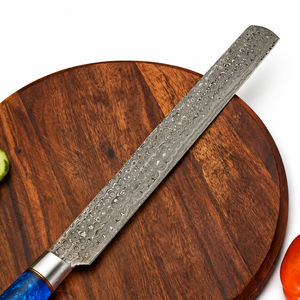Cuchillo de Cocina Burraq, Forjado a Mano en Acero de Damasco, 8-9.9 Pulgadas, Mango de Resina, Funda de Cuero, para Mano Derecha - Product Image 5