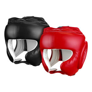 Casque de boxe en cuir PU, protection sportive pour la tête, rouge et noir, unisexe, taille adulte universelle, fermeture à boucle, casques de kick-boxing - Product Image 1