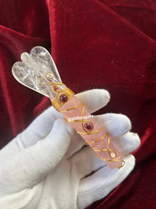 Wholesale Handcrafted Natural Rose Quartz Tower Clear Angel Reiki Gift Carved Healing Crystal <b>Wand</b> Animal Style Wire Wrapped - Product Image 4