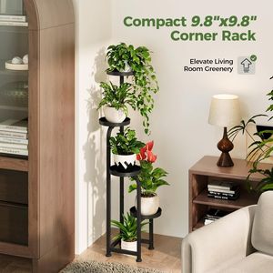 Support à plantes en métal robuste à 4 niveaux pour l'intérieur et l'extérieur, porte-pot de fleurs d'angle haut pour patio, pour plusieurs plantes - Product Image 3