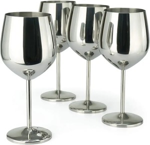 Juego de Copas de Vino Modernas de Hierro Plateado, Copas de Metal con Tallo, Irrompibles, para Cócteles, Whisky, Camping, Fiestas - Product Image 1