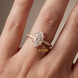 Bague en or jaune avec diamant de laboratoire marquise tournesol gaufré de qualité supérieure pour fiançailles, mariage, fête ou jour spécial - Product Image 1