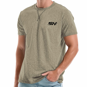 Nouveau design T-shirt homme délavé à l'acide 100% coton avec logo personnalisé, épaules tombantes, coupe classique, prix bas - Product Image 1